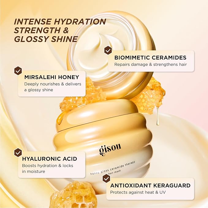 Gisou Honey Gloss Ceramide Therapy Hair Mask, Deep Hydration & Repair, Mirsalehi Honey, Ceramides & Hyaluronic Acid, 4x Stronger Hair & +85% Shine, Suitable for All Hair Type (75ml)