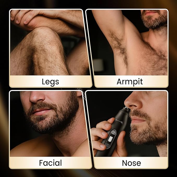 Body Hair Trimmer for Men，3 in 1 Electric Razor with Ceramic Blades, IPX7 Waterproof, USB Rechargeable, Painless Hair Removal for Face，Body，Nose，Groin, Travel Grooming Kit (Black)