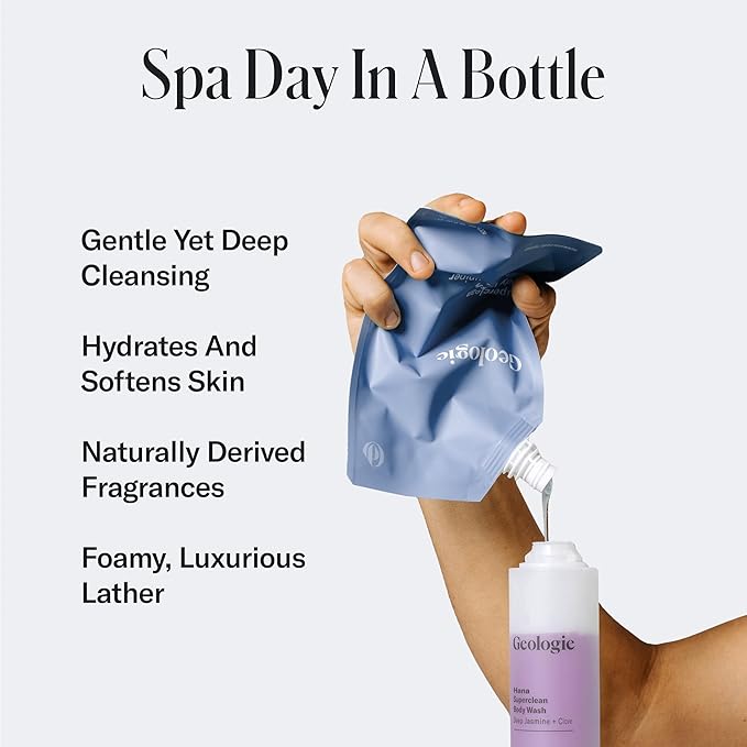 Geologie Hana Superclean Body Wash Refill Pack | Deep Jasmine + Clove Natural Scent | 16 fl oz Sustainable Refill