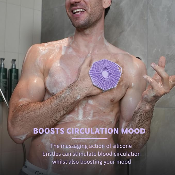 iTokGoK® Premium Silver-Infused 2 in 1 Silicone Body Scrubber, Double-Sided Design Body Brush Silicone Body Scrubber Exfoliating Body Brushes for All Skin for Showering, Lathers Well - Lavender