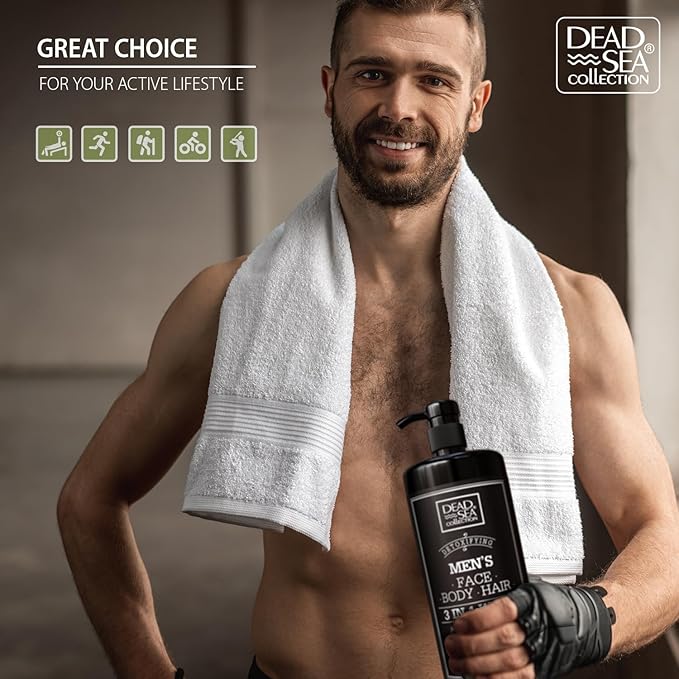 Dead Sea Collection Mens Body Wash 3 in 1 – Amber Wood Body Wash for Men – Shower Gel – Shampoo – Shower Soap for Face and Hair (33.8 Fl. Oz)