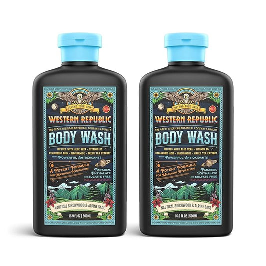 Men's Body Wash | Nautical Birchwood & Alpine Sage and Aviator's Eucalyptus & Fresh Citrus | Hydrating & Anti-Aging Formula with Aloe, Niacinamide & Hyaluronic Acid (2 Pack) | Made in USA