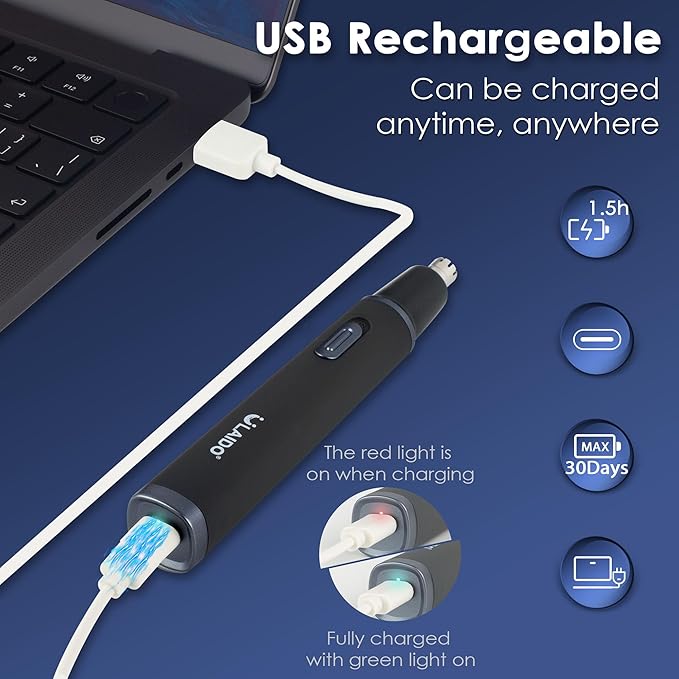 Nose and Ear Hair Trimmer for Men, Rechargeable 3 in 1 Hair Trimmers for Nose Ear Eyebrow & Body Detail Hair Removal, No Pull No Snag Men's Grooming with High Speed, 3 Heads