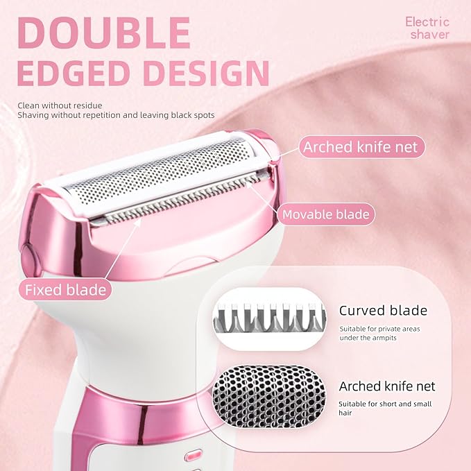 Electric Razor Shavers for Women Wet/Dry 5 in 1 Bikini Trimmer Face Razors for Face Nose Eyebrow Arms Armpit Legs Pubic Area Painless Facial Hair Removal