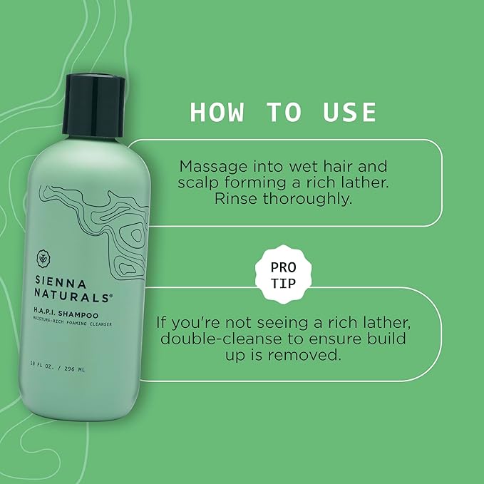 Sienna Naturals - HAPI Shampoo – Anti Frizz - Sulfate-Free, Scalp-Nourishing & Hydrating Cleanser – Gently Removes Buildup Without Stripping – pH-Balanced, Vegan & Clean Formula - 11oz