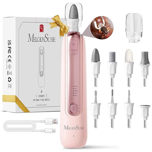 MelodySusie Professional Manicure Pedicure Kit,8-in-1 Electric Nail Drill Set with 5 Speeds,Rechargeable Cordless E-File with 360° LED Light,Perfect Hand Foot Care Trimmer Polish Tools - PC760G