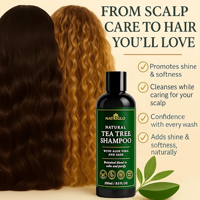 Organic Tea Tree Oil Shampoo | Anti Dandruff | Sulfate Free Shampoo for Itchy Scalp, Dry, Flaky Hair | Sensitive Scalp Care | Natural, Vegan, SLS Free, Cruelty Free | Women | Men