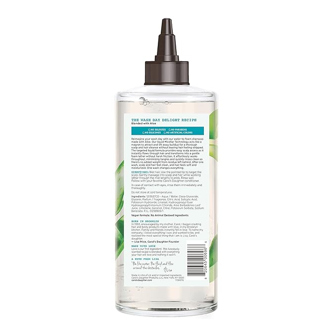 Carol’s Daughter Wash Day Delight Love at First To Foam Sulfate Free Shampoo with Aloe and Micellar Water, Paraben and Silicone Free, Micellar Shampoo for Kinky, Curly Hair, 16.9 fl oz