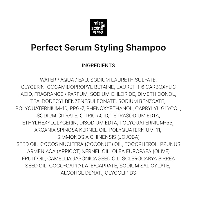 Mise En Scene Hair Perfume Shampoo - Perfect Styling Serum Shampoo - with Peony and Rose Scent, Styling Memory & Heat Protection, Enriched with Argan Oil, Daily Nourishing, 22.99 Fl. Oz.