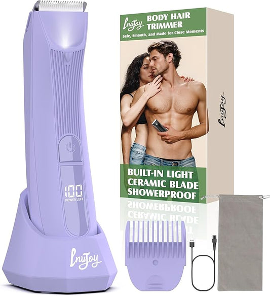 INVJOY Bikini Trimmer for Women: Painless Electric Full-Body Shaver for Pubic & Legs Hair Removal with Hypoallergenic Ceramic Blade & Light – Waterproof