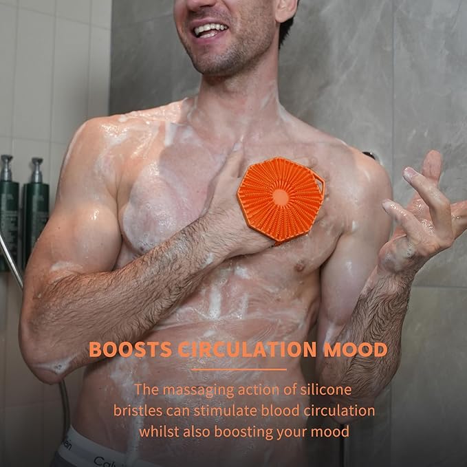 iTokGok® Premium 2-in-1 Silver-Infused Silicone Body Scrubber, Double-Sided Design Body Brush Silicone Body Scrubber Exfoliating Body Brushes for All Skin for Showering, Lathers Well - Orange