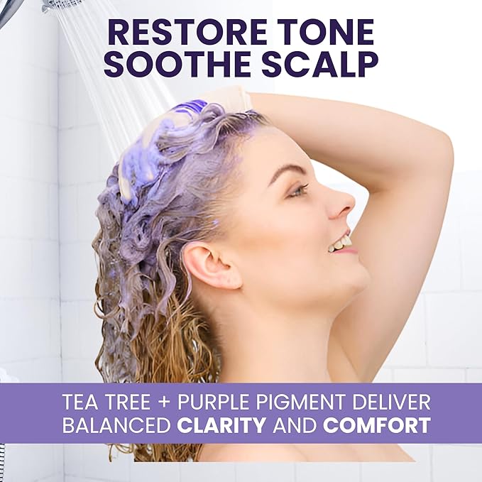 Tea Tree Purple Shampoo for Blonde, Bleached, Silver & Grey Hair, Anti-Brass Toner, Boosts Highlights & Revitalizes Color, Relieves Itchy Scalp & Salon-Grade Hair Toner Shampoo, 16 fl oz