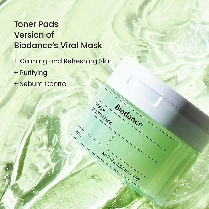 Biodance Sea Kelp Gel Toner Pads, Calming & Soothing for Sensitive Skin, Oil & Sebum Control, Blemish Care, Gentle Exfoliating Toner Pads, Korean Skincareㅣ4.93 fl.oz.(140g)*60Pads