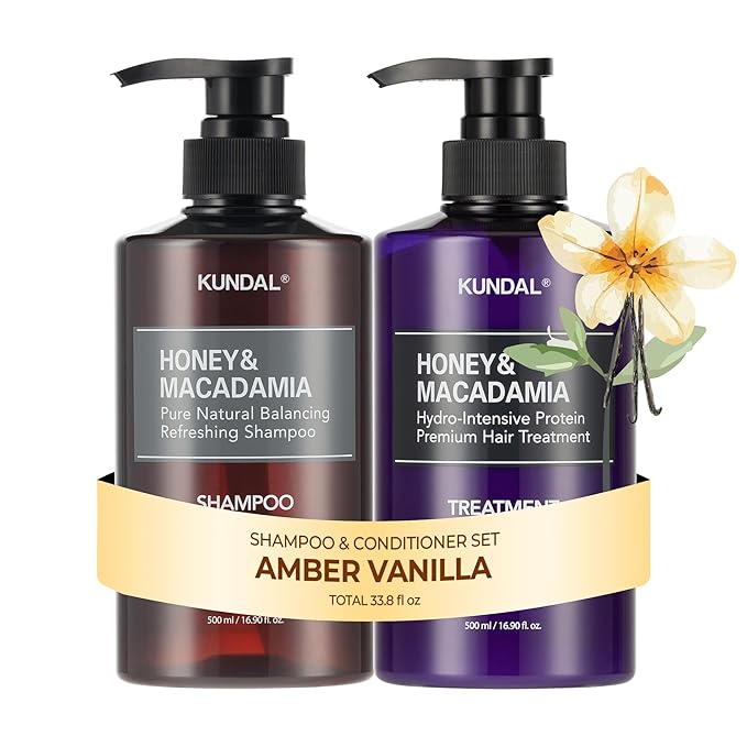 KUNDAL Korean Shampoo and Conditioner Set – [Amber Vanilla], Salon-quality, Long Lasting Scent, Moisturizing, Sulfate-Free Formula with Argan & Macadamia Oil, 16.9 fl oz (2 Pack)
