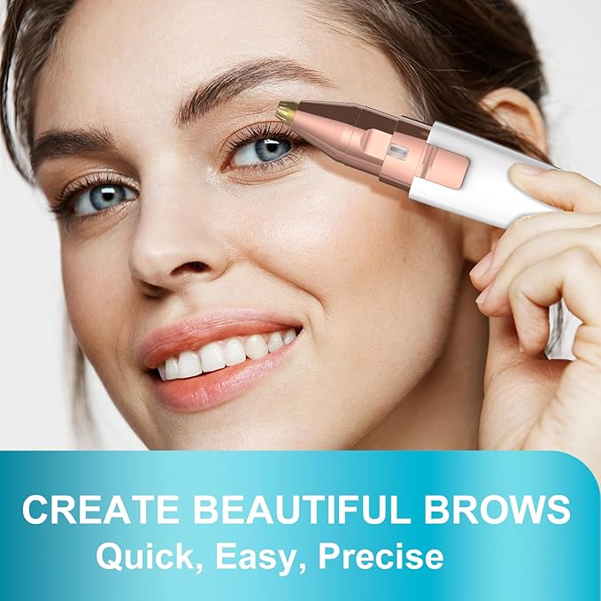 Eyebrow Trimmer, Facial Hair Removal for Women, 2 in 1 Rechargeable Eyebrow Razor & Painless Hair Remover Kit, Hair Removal Device for Eyebrows, Peach Fuzz, Lips, Arms, Legs with Light (Rose Gold）