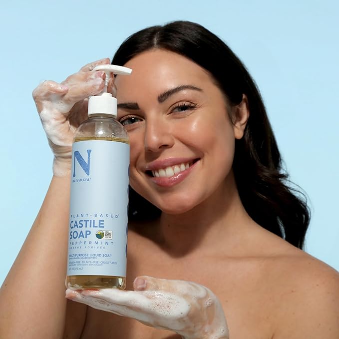 Dr. Natural Castile Liquid Soap - Multi-Use Body Wash, Shampoo and Face Wash - Hydrating Body Soap for Skin, Hair, Pets and Home - Peppermint - 16 oz