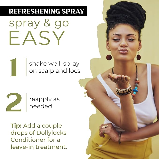 Dollylocks Refreshening Spray – Residue-Free Dreadlock & Loc Moisturizer Spray, Plant Based Deodorizer & Conditioner for Dreads, Vegan & pH-Balanced (Mintea Scent, 8oz)