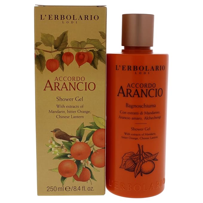 L'Erbolario Shower Gel – Moisturizing Body Wash with Plant Extracts - Toning and Invigorating Body Soap with Citrus Scent – Accordo Arancio - 8.4 oz