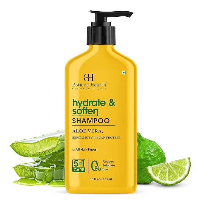 Botanic Hearth Aloe Vera Shampoo Infused With Bergamot & Vegan Protein | Clarifying Shampoo To Hydrate, Soften & Strengthen Hair | Paraben & Sulfate Free | For All Hair Types, 16 Fl Oz