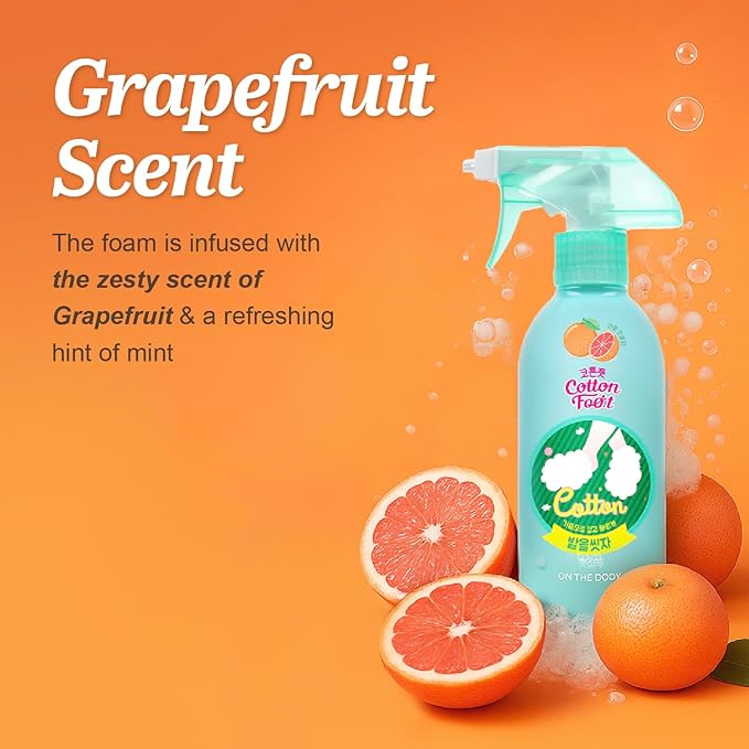 Cotton Foot Shampoo Soap (Grapefruit, 13fl oz*2, Pack of 2) - Refreshing Cleanse Spray, Deodorizing Foor Care. Foaming Wash, Easy to Use