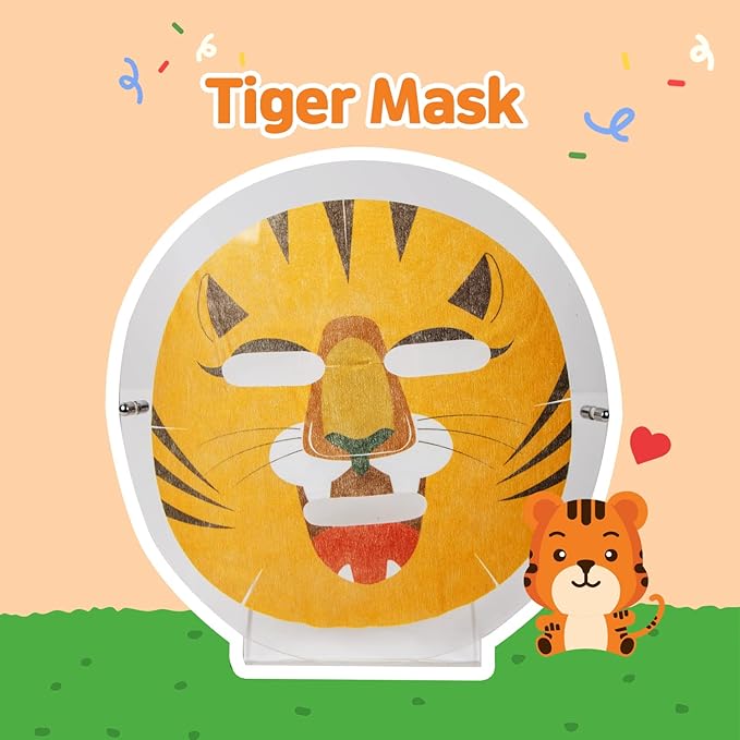 Epielle Animal Character Sheet Masks Tiger 6 Pack, Calming & Restoring Face Mask Skincare Set with Citrus & Green Tea, Girls Spa Party Favors, Sleepover, Self Care Gifts for Women, Korean Skin Care