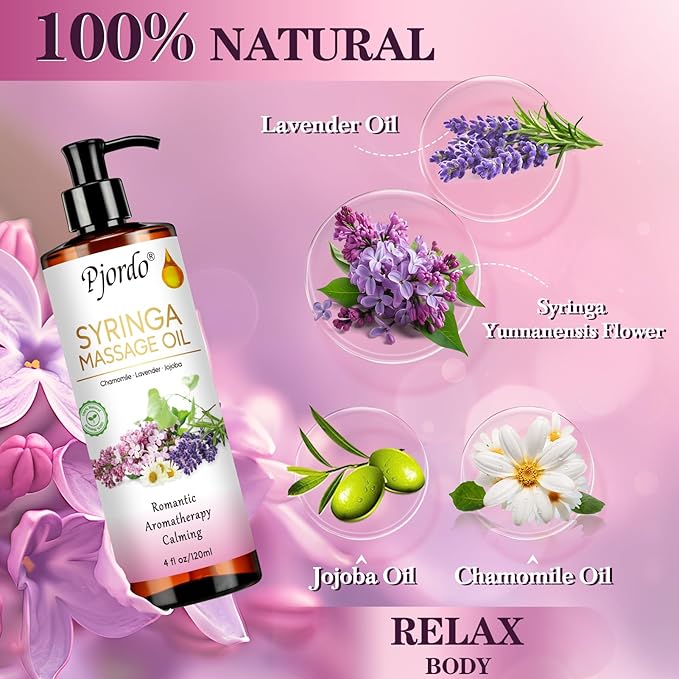 2 Pack Massage Oil for Massage Therapy, Lilac Oil, Lavender Massage Oil for Skin, with Massage Roller Ball, Natural Body Oil for Calming, Aromatic, Soothing, Spa Gift Set for Him Her