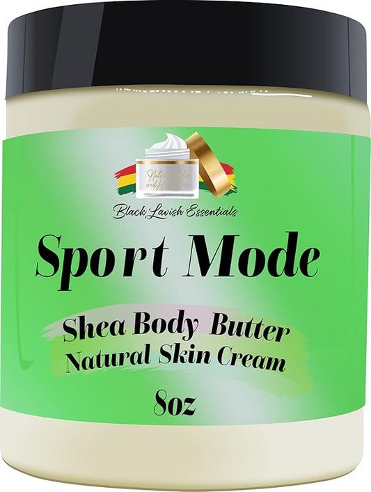 Ultra-Soft Shea Body Butter, Dry Skin Cream for Radiant Moisturized Skin, Natural Hydrating Body Lotion with Aloe Vera, Argan Oil, Rosehip Oil, (Sport Mode, 8oz)