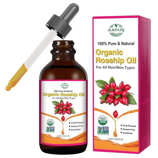 Rosehip Seed Oil for Face (2 oz/60 ml) USDA Certified Organic 100% Pure Natural Cold Pressed Unrefined Rosehip Oil for Skin Anti-Aging, Scar, Hair Moisturizer, Gua Sha Massage, Nails