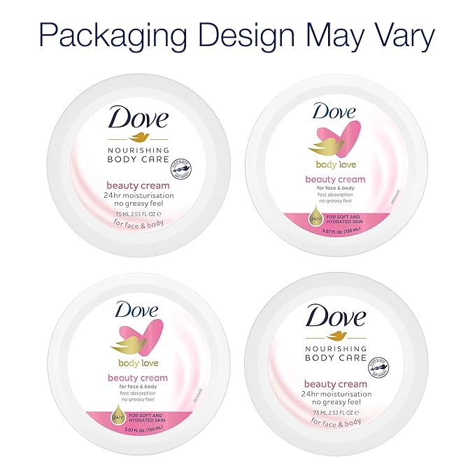 Dove Body Love Beauty Cream, Lightweight, Fast-Absorbing Face and Body Cream for Normal to Dry Skin, 24-Hour Moisture, Luxuriously Scented Face Cream, Hand & Body Lotion, 5.07 Fl Oz (Pack of 3)