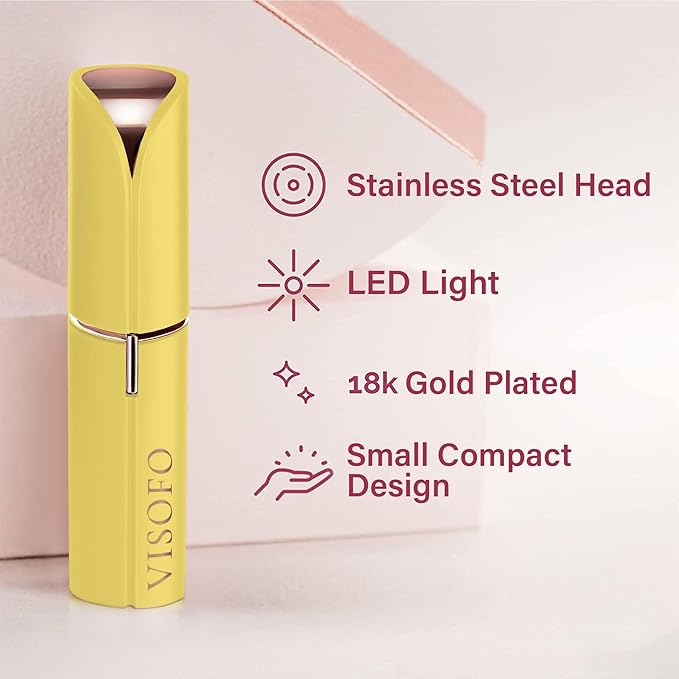 Facial Hair Removal for Women | Electric Razor Device Small Mustache Dermaplaning Remover Tools Tweezers Epilator Trimmer Face Dermaplane Shavers Beauty Gadgets Set Accessories by VISOFO (Citrine)