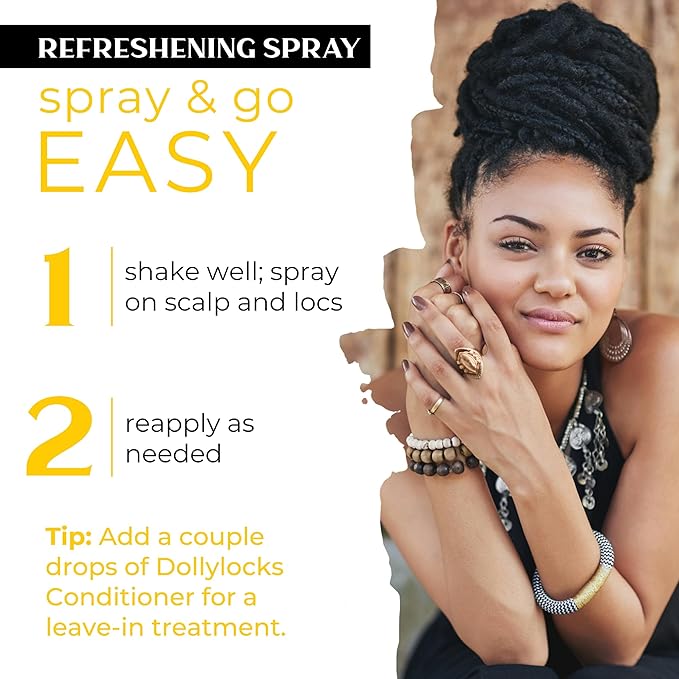 Dollylocks Refreshening Spray – Residue-Free Dreadlock & Loc Moisturizer Spray, Plant Based Deodorizer & Conditioner for Dreads, Vegan & pH-Balanced (Free Scent, 8oz)