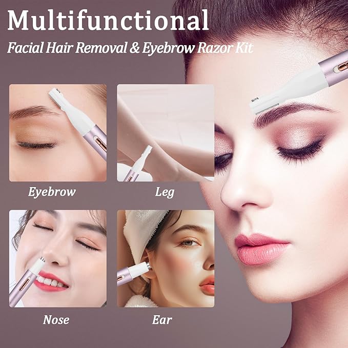 Nose & Eyebrow Trimmer for Women and Men,2025 Rechargeable Ear Razor & Face Shaver,Lady's Painless Portable Facial Hair Removal with Comb, Dermaplane Tool for face,Lips,Body,Leg (Purple)