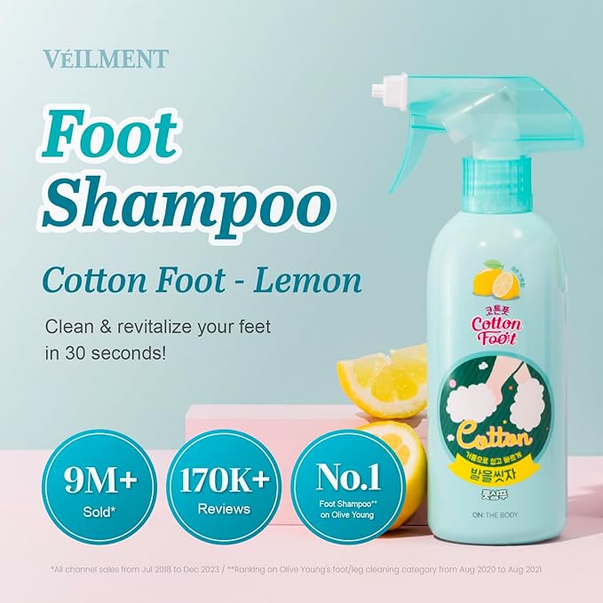 Cotton Foot - Foot Shampoo Soap (Lemon, 13fl oz) - Refreshing Cleanse Spray, Deodorizing Foot Care Wash. Foaming Wash, Easy to Use
