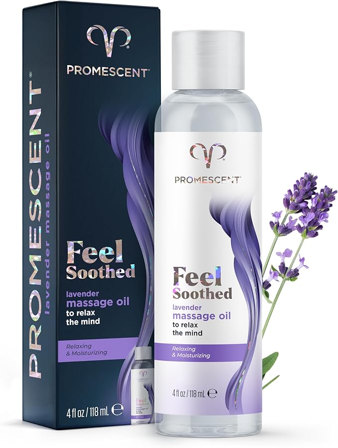 Promescent Lavender Massage Oil for Massage Therapy, Massage Oils for Date Night, Premium Lavender Body Oil for Men & Women to Relieve Stress & Sore Muscles, Essential Oils for Skin (4 oz)