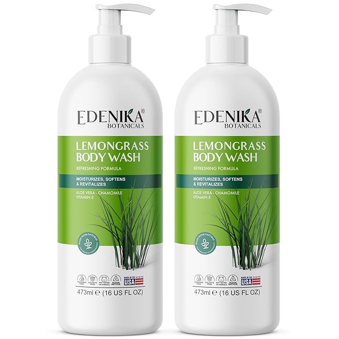 Lemongrass Body Wash with Vitamin E, Cleanses, Refreshes & Invigorates, Shower Gel for Dry and Sensitive Skin, Women & Men, Organic & Natural, 16 fl oz, 2-Pack