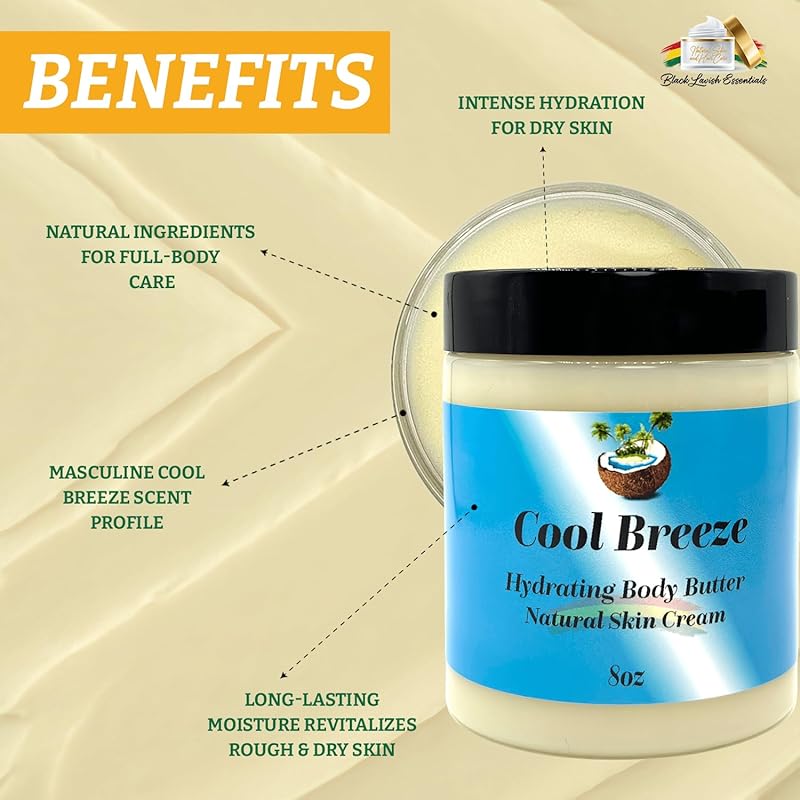 Ultra-Soft Shea Body Butter, Dry Skin Cream for Radiant Moisturized Skin, Natural Hydrating Body Lotion with Aloe Vera, Argan Oil, Rosehip Oil, (Cool Breeze, 8oz)