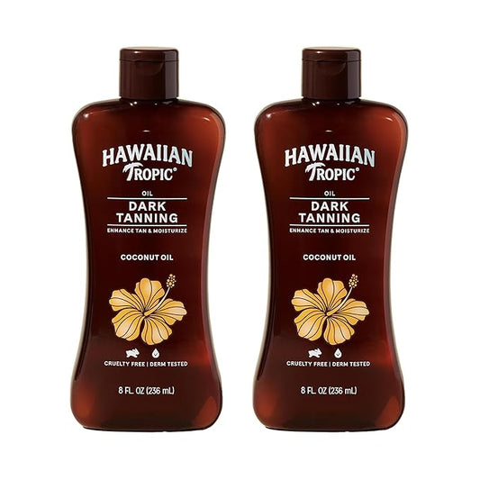 Hawaiian Tropic Dark Tanning Oil, 8oz | Moisturizing Body Oil with Cocoa Butter, Tan Enhancer, 8oz each Twin Pack