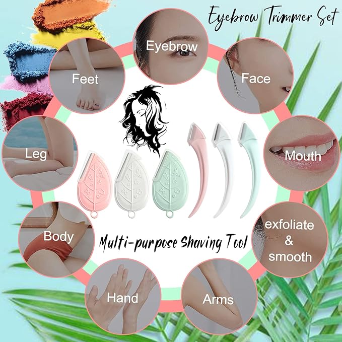 ONEUPIN 12PCS Eyebrow Trimmer Set Stainless Steel Leaves Curved Eyebrow Razor Trimmer Facial Shaver Razor Brow Shaper Suitable for Any Skin Type Hair Removal Accessories for Men Women（Green）