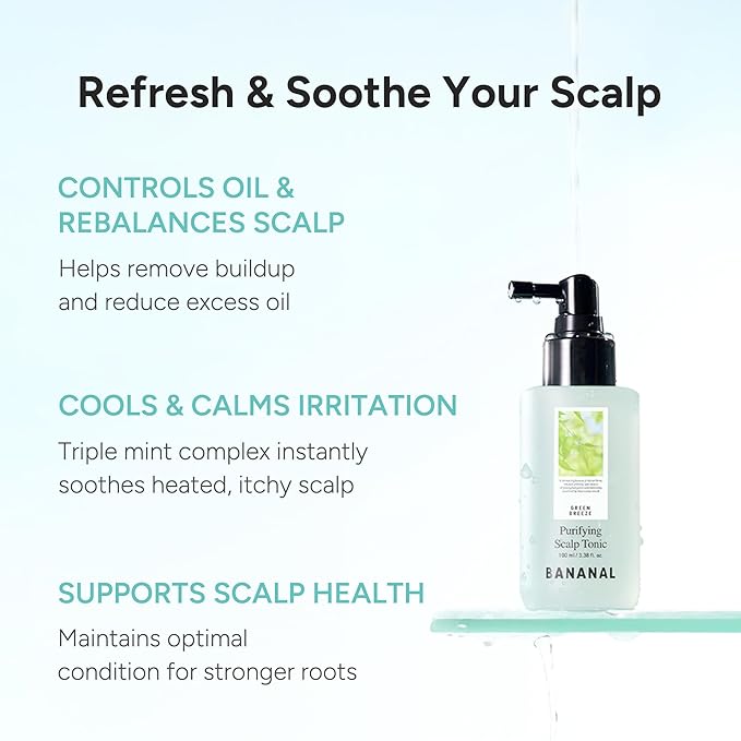 Purifying Hair & Dry Scalp Treatment Spray – Korean Hair Care with Triple Mint Complex for Oil Control, Soothing & Leave-In Conditioner – Paraben, Silicone & Sulfate Free – Green Breeze, 3.38 fl oz