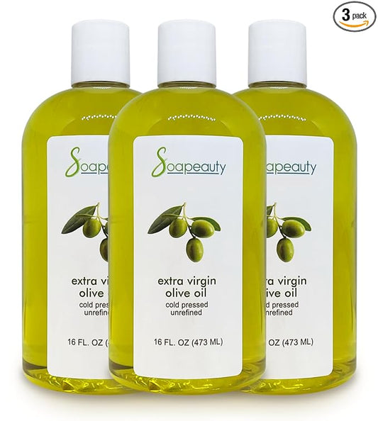 Soapeauty Extra Virgin Olive Oil | 100% Pure & Natural Unrefined Cold-Pressed Carrier Oil | Body Oil for Skin, Face, Hair, and Soap Making | Carrier for Essential Oils - 48 Fl Oz (3 x 16 Fl Oz)