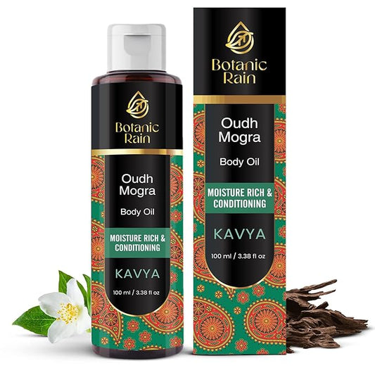 Ayurveda Body Oil with Oudh & Mogra – Organic, Nourishing & Hydrating for Dry, Flaky Skin – Fast Absorbing, Non-Greasy, Ayurvedic for Men & Women – 3.38 fl oz (Pack of 1)