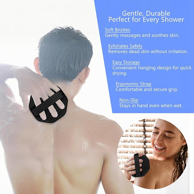 Silicone Body Scrubber – Exfoliating Body Brush for Shower, Soft Silicone Scrub for Men & Women, Shower Scrubber for Skin Care, Body and Face Scrub (Black)