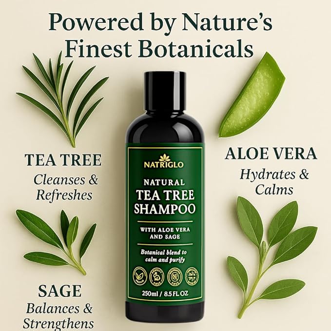 Organic Tea Tree Oil Shampoo | Anti Dandruff | Sulfate Free Shampoo for Itchy Scalp, Dry, Flaky Hair | Sensitive Scalp Care | Natural, Vegan, SLS Free, Cruelty Free | Women | Men