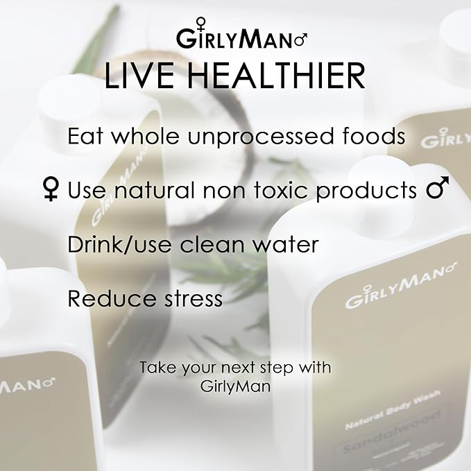GirlyMan Natural Body Wash - Made with Olive Oil & Aloe Extract, No Artificial Fragrance, PH Balanced, Gentle Formula, Nourishing Ingredients, Family Owned (Rosemary Tea Tree)