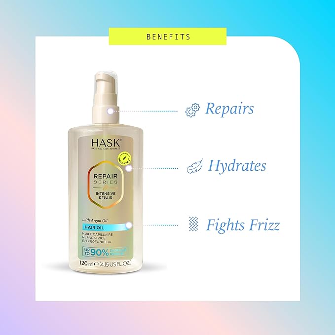 HASK Intensive Repair Hair Oil & Strength & Length Boosting Scalp and Hair Serum - Repairs Damage, Strengthens, Adds Shine & Moisture, Prevents Breakage, Sulfate-Free, Cruelty-Free