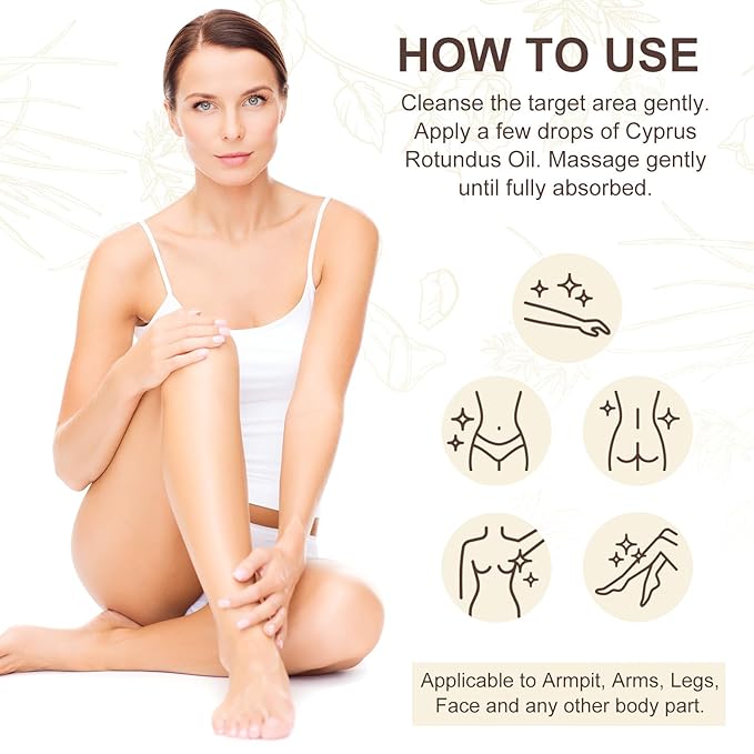 Cyperus Rotundus Oil for Hair Removal, 100% Natual Cyprus Rotundus Oil Cypress Oils Hair Inhibitor, Reducing Body Hair Growth, Moisturizes & Soothes Skin, Shrink Pores, For All Skin Types, 2.02 Fl.Oz