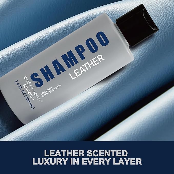 Gift Set for Men - Mens Bath Set and Body Wash Set with Leather Scent Shower Gel, Body Lotion, Shampoo, Mens Shower Gift Sets, Father Day Gifts for Men