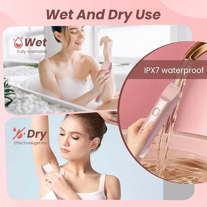 Bikini Trimmer for Women Electric Razors with IPX7 Waterproof & Low-Noise & Painless, Wet & Dry Use Electric Shaver for Women Support 60 Mins Runtime for Facial Hair Removal & Body & Intimate Areas