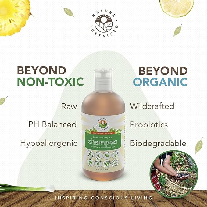 Natural Shampoo - Organic, Raw & Wildcrafted with Probiotics, Hypoallergenic Natural & Sulfate Free Shampoo for Sensitive Scalp, Dry Hair, Dandruff, Eczema & Psoriasis, 9oz, Original