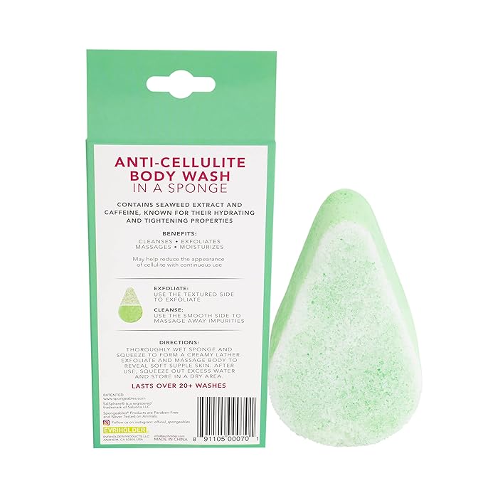 Spongeables Anti Cellulite Body Wash in a 20+ Wash Sponge, Apple, 1 Count